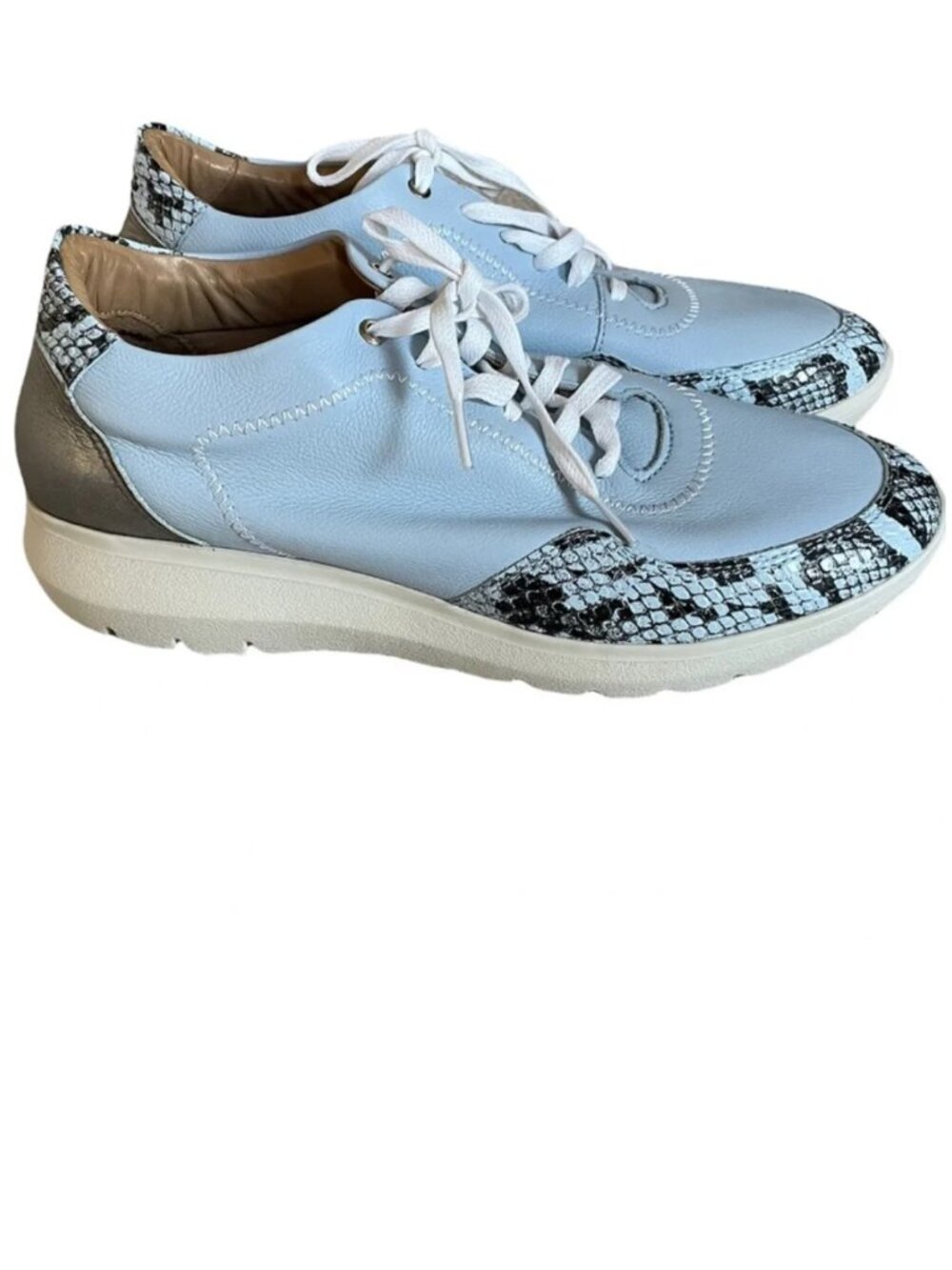 New Blue Leather Snake Print Lace Up Fashion Sneakers